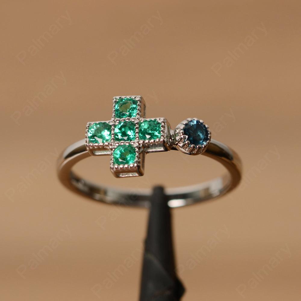 6 Stone Emerald And Sapphire Cross Rings - Palmary