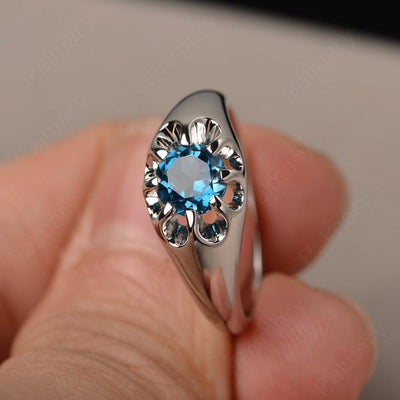 Vintage London Blue Topaz Solitaire Engagement Ring - Palmary