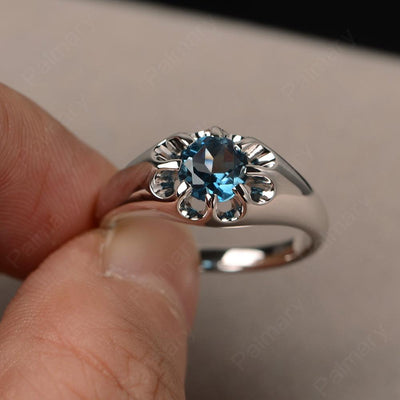 Vintage London Blue Topaz Solitaire Engagement Ring - Palmary