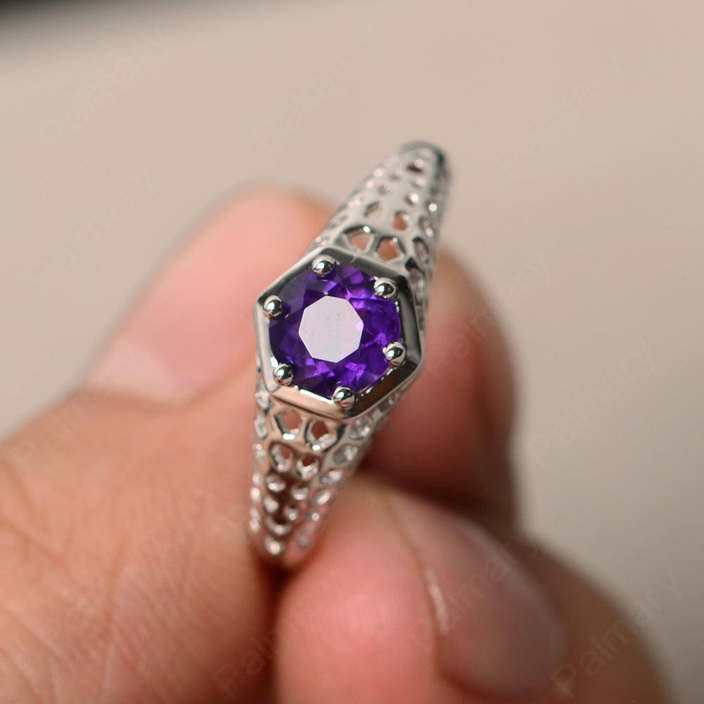 Vintage Amethyst Hollow-out Ring - Palmary