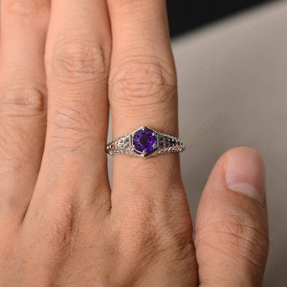 Vintage Amethyst Hollow-out Ring - Palmary