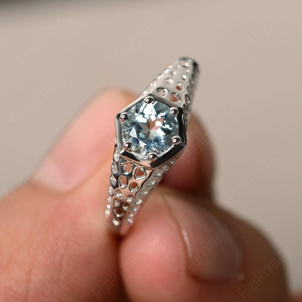 Vintage Aquamarine Hollow-out Ring - Palmary