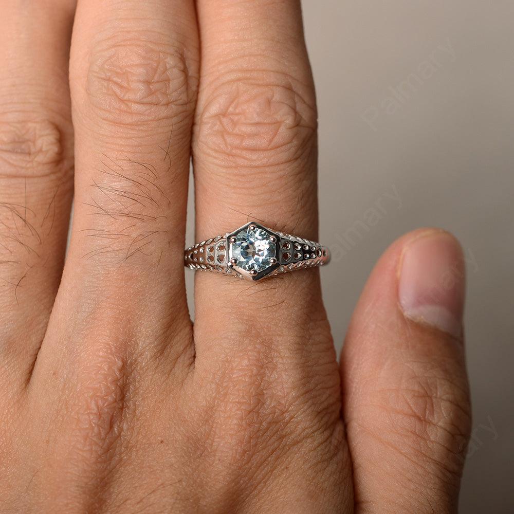 Vintage Aquamarine Hollow-out Ring - Palmary