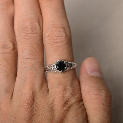 Vintage Black Spinel Hollow-out Ring - Palmary
