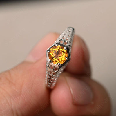 Vintage Citrine Hollow-out Ring - Palmary