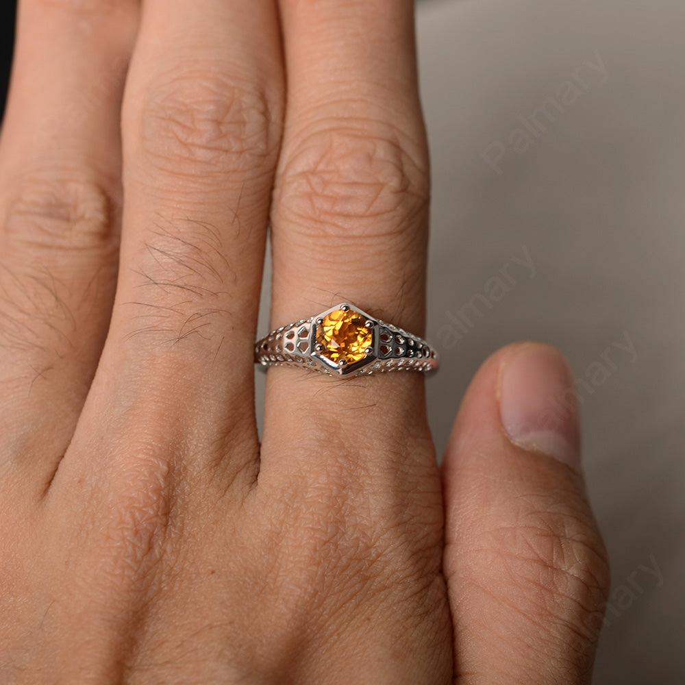 Vintage Citrine Hollow-out Ring - Palmary