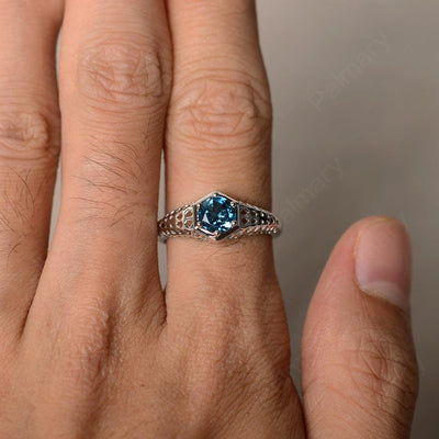 Vintage London Blue Topaz Hollow-out Ring - Palmary