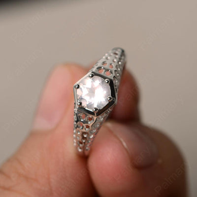 Vintage Rose Quartz Hollow-out Ring - Palmary
