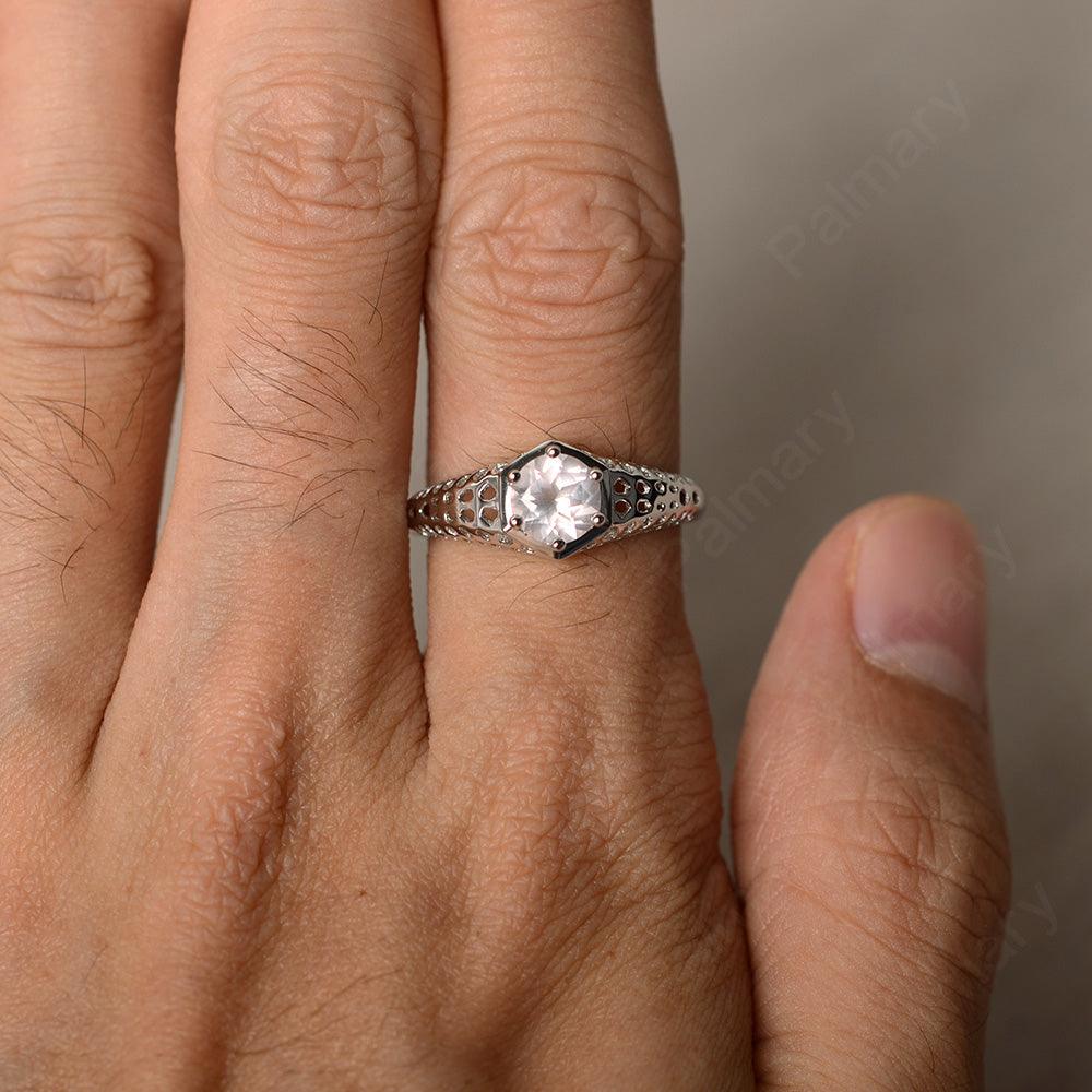 Vintage Rose Quartz Hollow-out Ring - Palmary