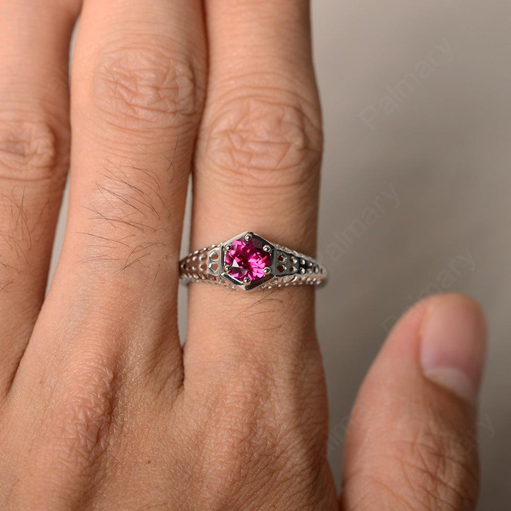 Vintage Ruby Hollow-out Ring - Palmary