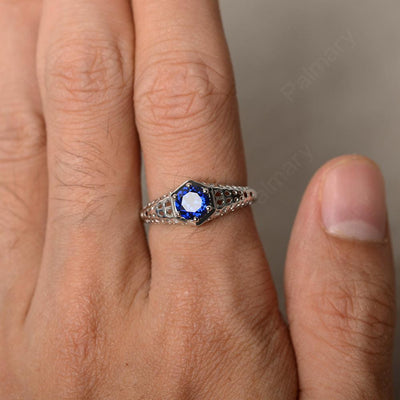 Vintage Sapphire Hollow-out Ring - Palmary