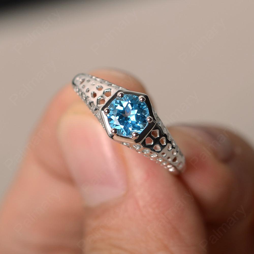 Vintage Swiss Blue Topaz Hollow-out Ring - Palmary