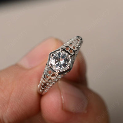 Vintage White Topaz Hollow-out Ring - Palmary