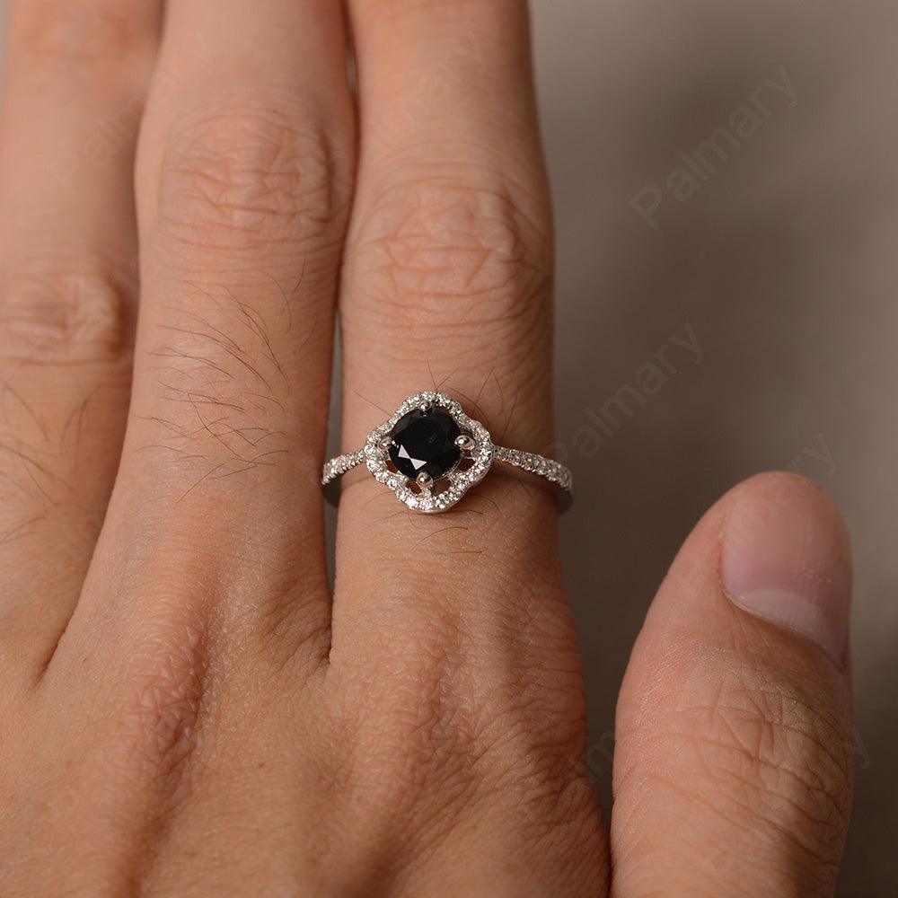 Round Cut Classics Black Spinel Halo Rings - Palmary