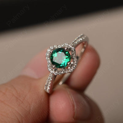 Round Cut Classics Emerald Halo Rings - Palmary