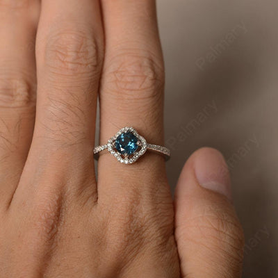 Round Cut Classics London Blue Topaz Halo Rings - Palmary