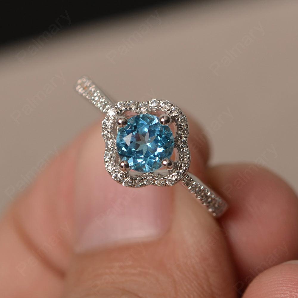 Round Cut Classics Swiss Blue Topaz Halo Rings - Palmary