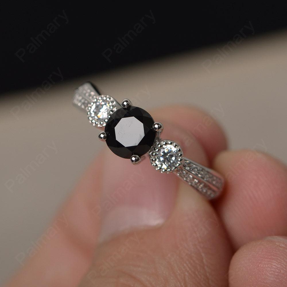 Unique Round Cut Black Spinel Engagement Rings - Palmary