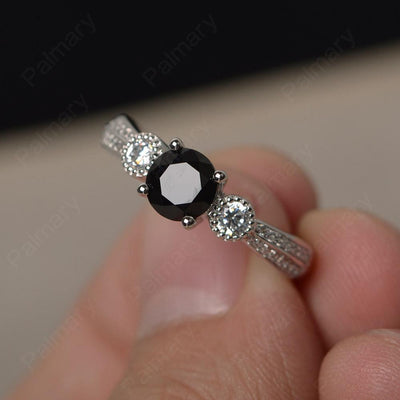 Unique Round Cut Black Spinel Engagement Rings - Palmary