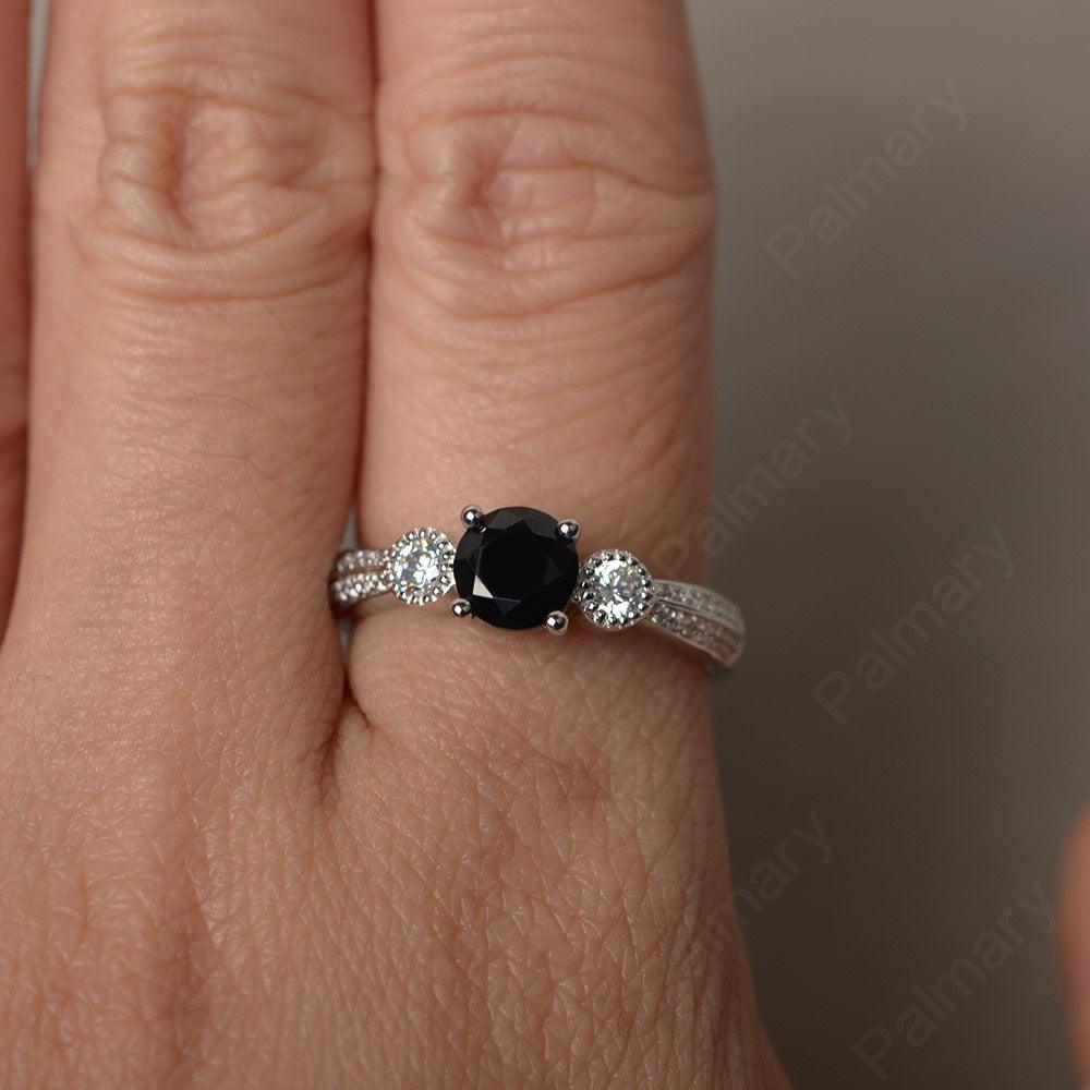 Unique Round Cut Black Spinel Engagement Rings - Palmary