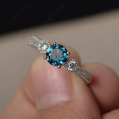 Unique Round Cut London Blue Topaz Engagement Rings - Palmary