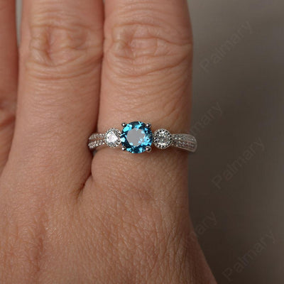Unique Round Cut London Blue Topaz Engagement Rings - Palmary