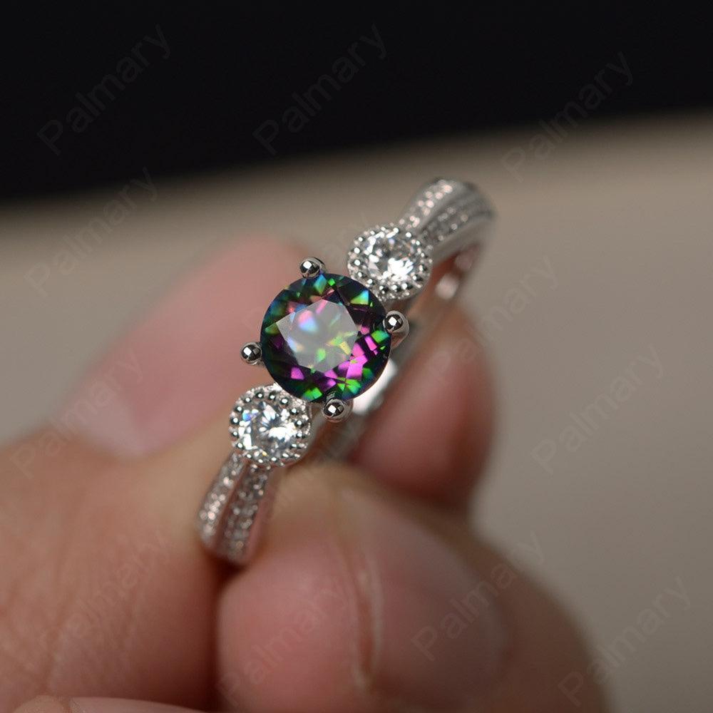 Unique Round Cut Mystic Topaz Engagement Rings - Palmary