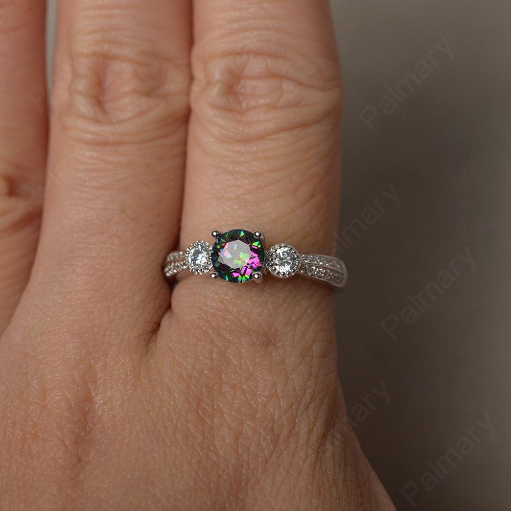 Unique Round Cut Mystic Topaz Engagement Rings - Palmary