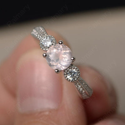 Unique Round Cut Rose Quartz Engagement Rings - Palmary