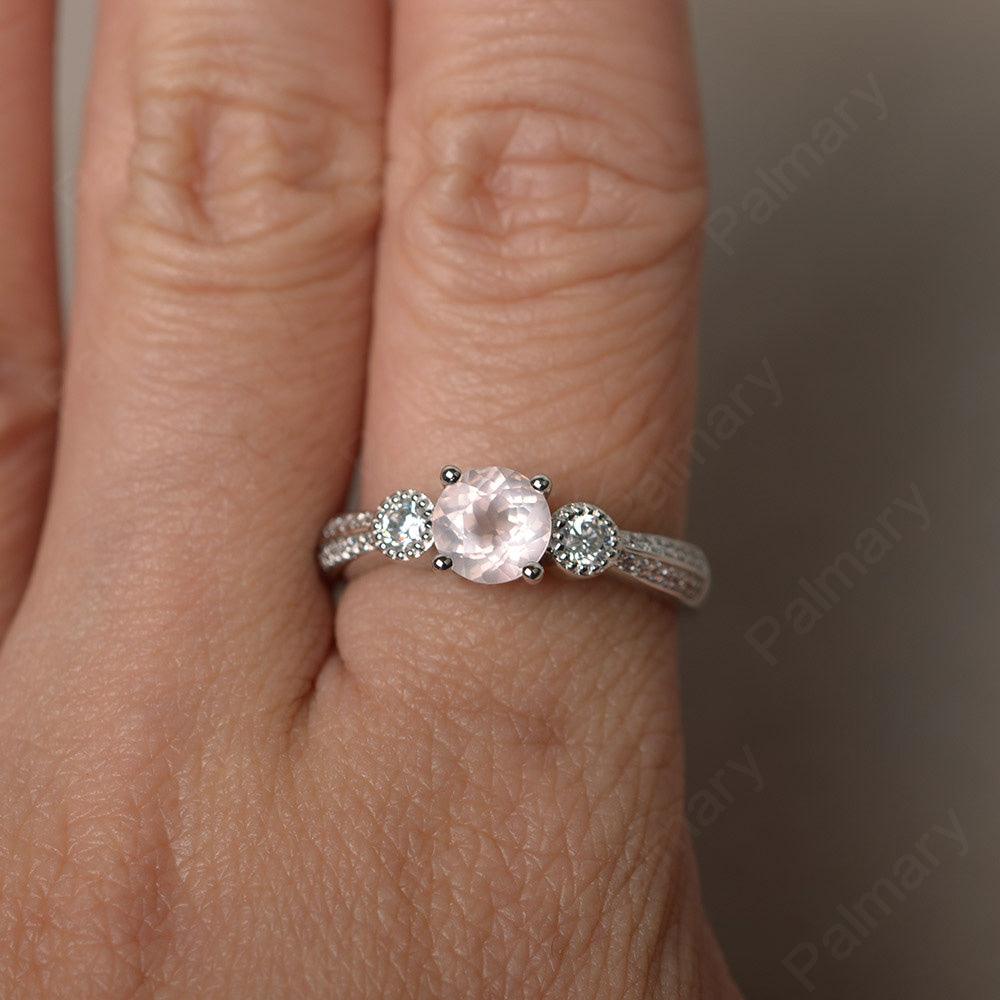 Unique Round Cut Rose Quartz Engagement Rings - Palmary