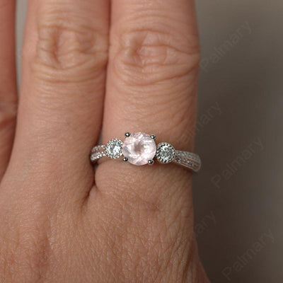 Unique Round Cut Rose Quartz Engagement Rings - Palmary