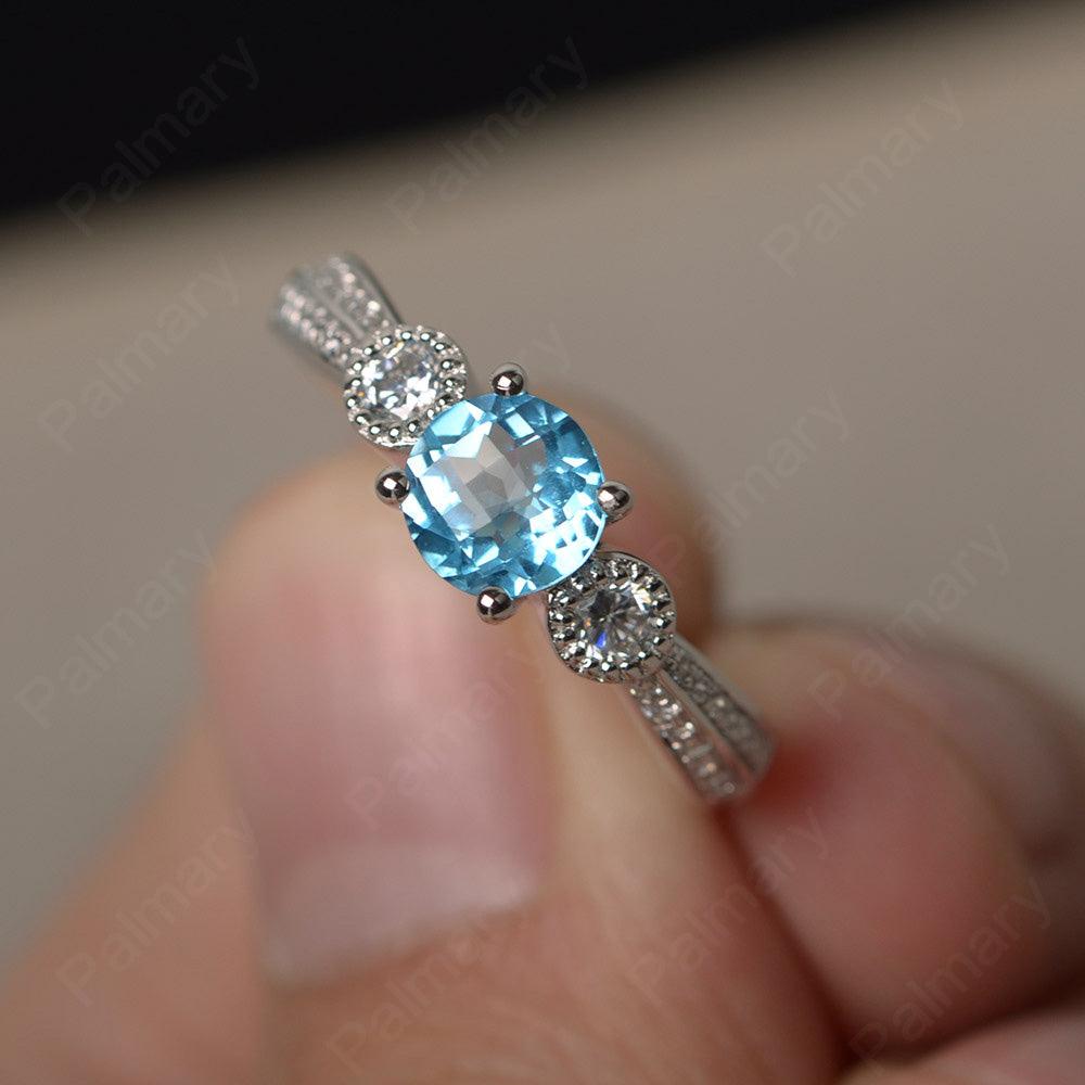 Unique Round Cut Swiss Blue Topaz Engagement Rings - Palmary