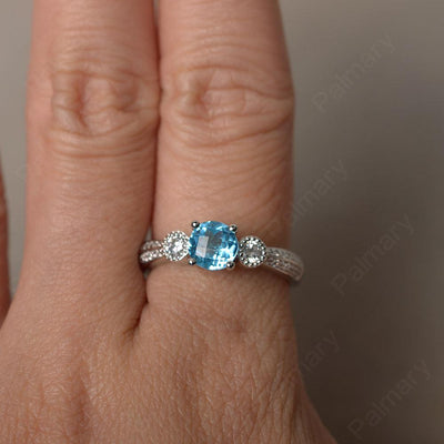 Unique Round Cut Swiss Blue Topaz Engagement Rings - Palmary