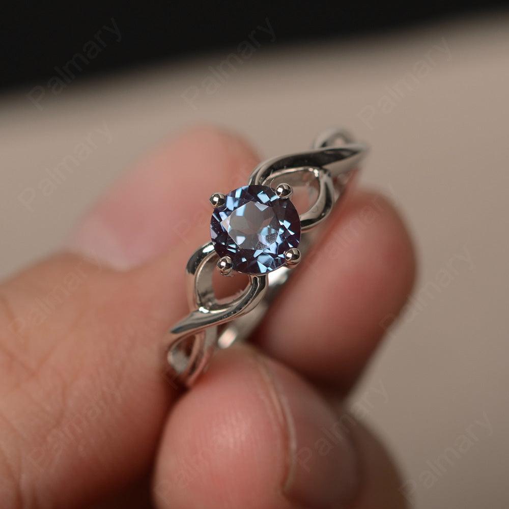 Round Cut Alexandrite Solitaire Ring Sterling Silver - Palmary