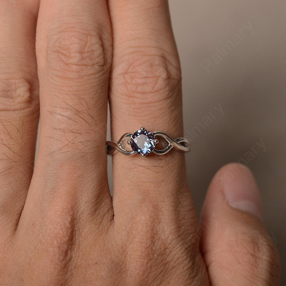 Round Cut Alexandrite Solitaire Ring Sterling Silver - Palmary