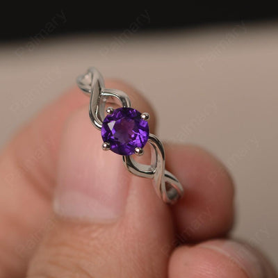 Round Cut Amethyst Solitaire Ring Sterling Silver - Palmary