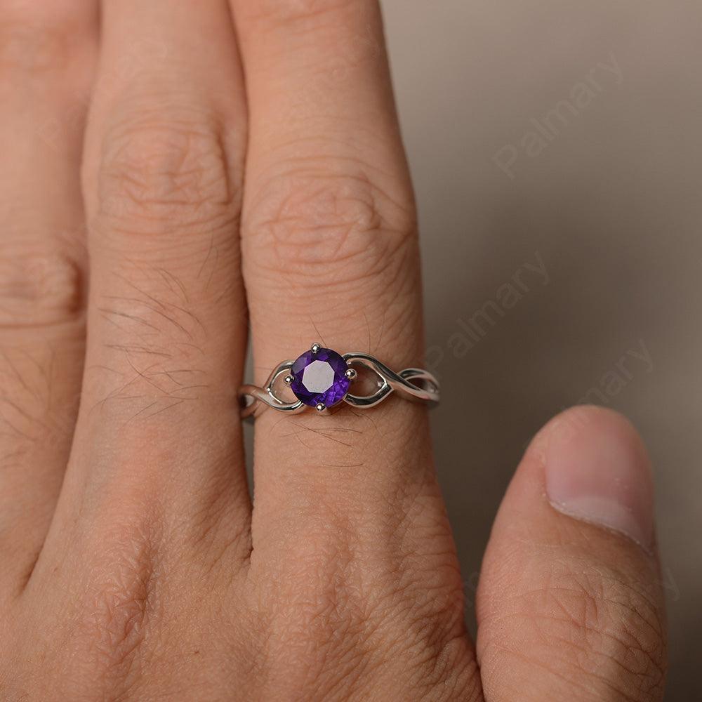 Round Cut Amethyst Solitaire Ring Sterling Silver - Palmary