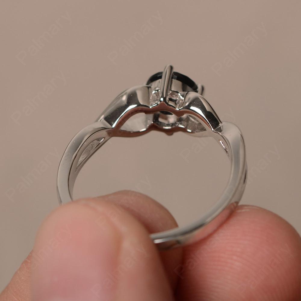 Round Cut Black Spinel Solitaire Ring Sterling Silver - Palmary