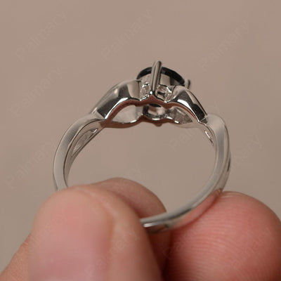Round Cut Black Spinel Solitaire Ring Sterling Silver - Palmary