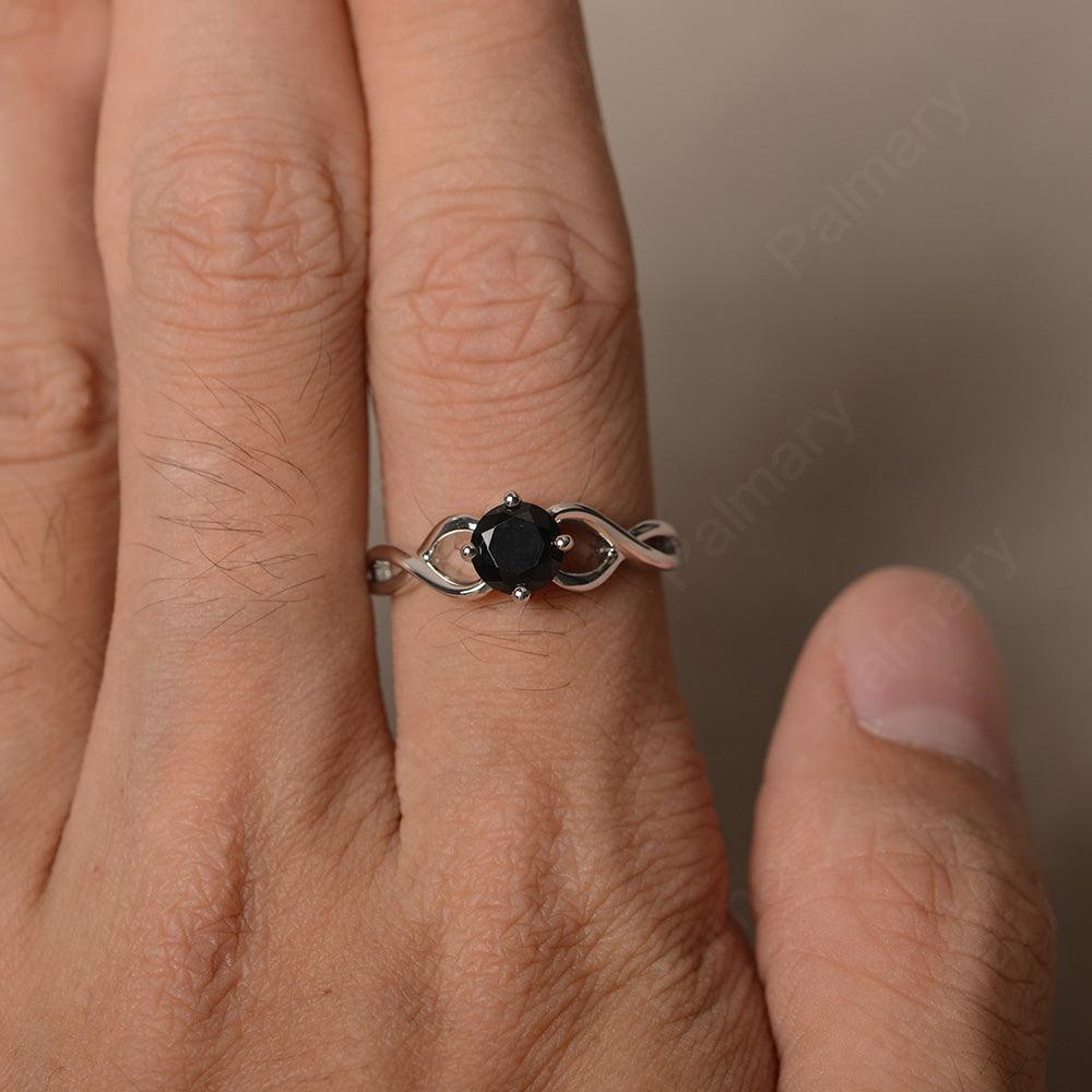 Round Cut Black Spinel Solitaire Ring Sterling Silver - Palmary