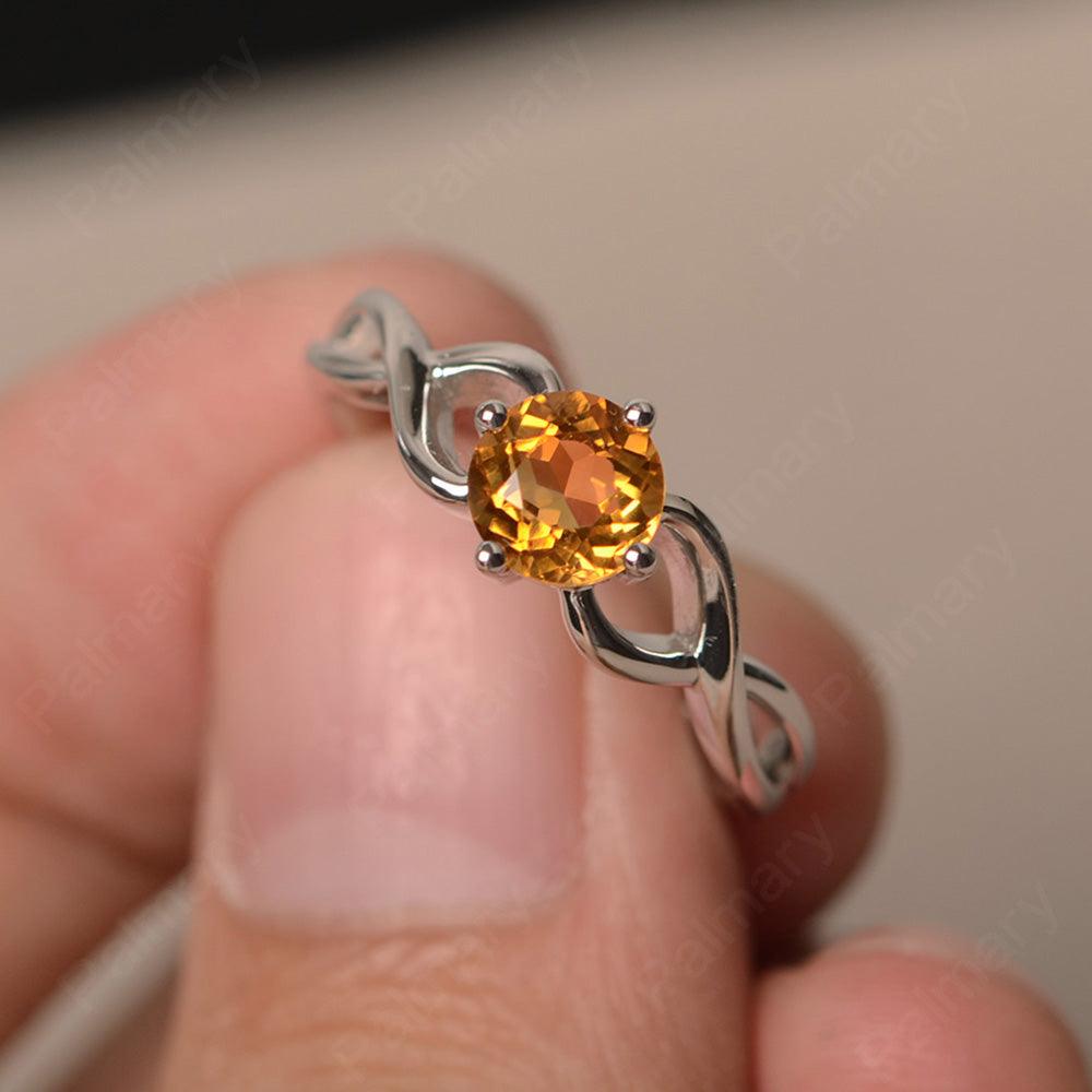 Round Cut Citrine Solitaire Ring Sterling Silver - Palmary