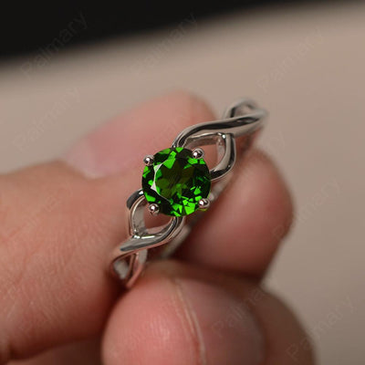 Round Cut Diopside Solitaire Ring Sterling Silver - Palmary