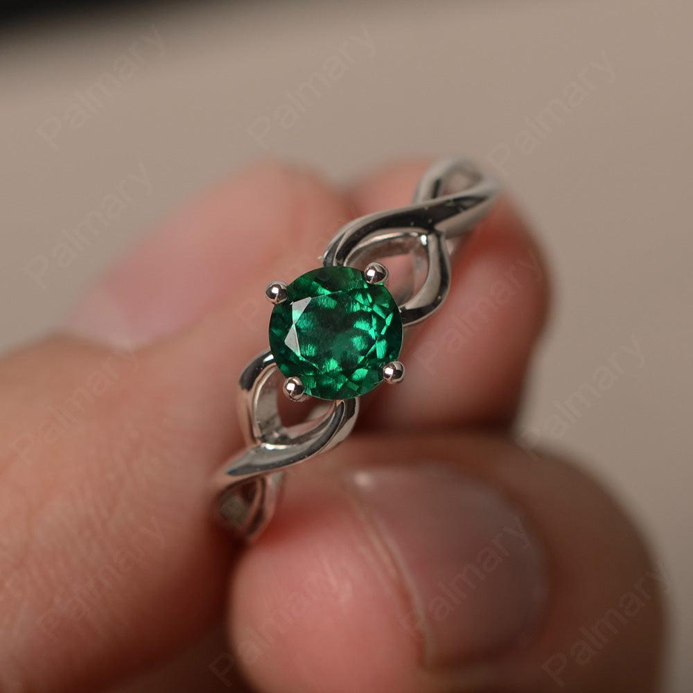 Round Cut Emerald Solitaire Ring Sterling Silver - Palmary