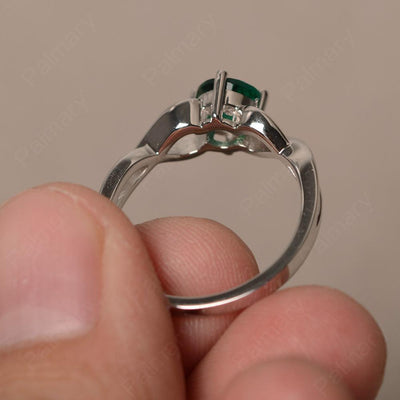 Round Cut Emerald Solitaire Ring Sterling Silver - Palmary