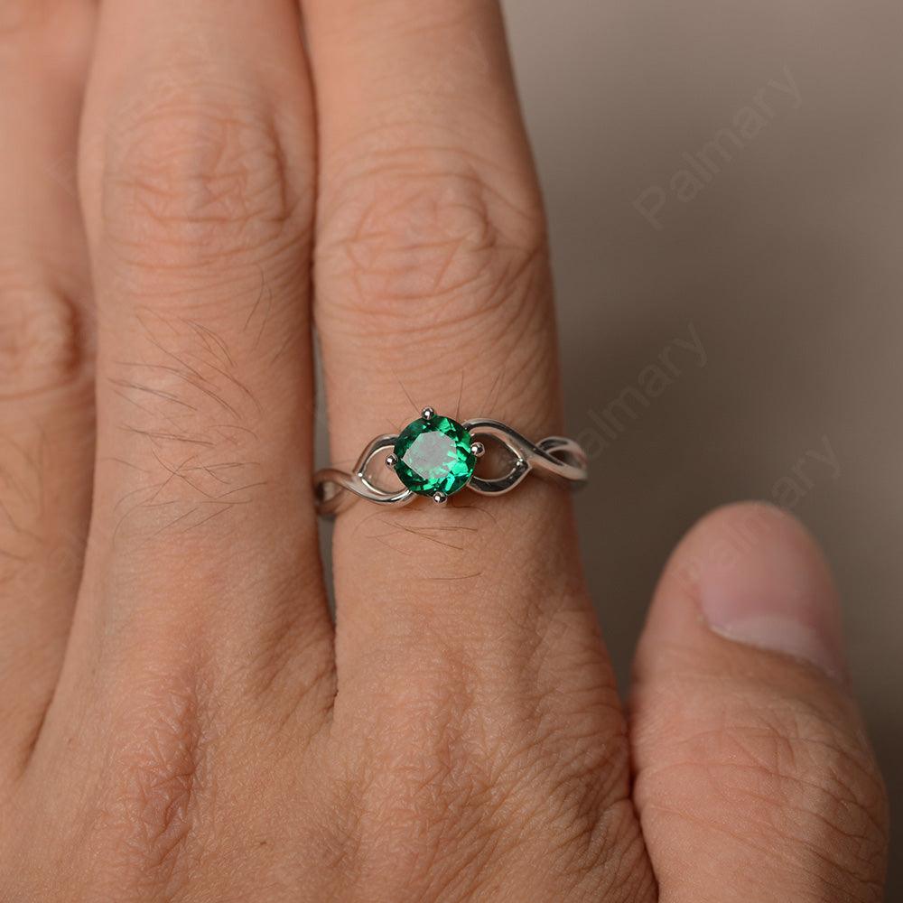 Round Cut Emerald Solitaire Ring Sterling Silver - Palmary