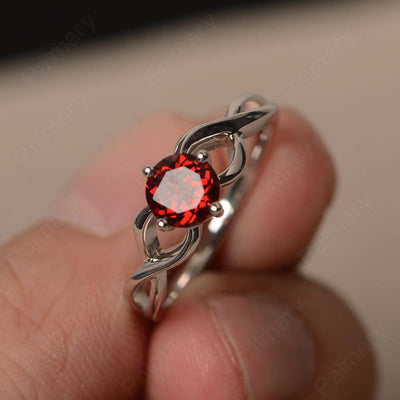 Round Cut Garnet Solitaire Ring Sterling Silver - Palmary