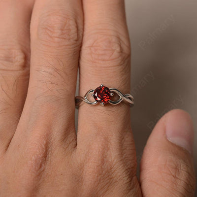 Round Cut Garnet Solitaire Ring Sterling Silver - Palmary