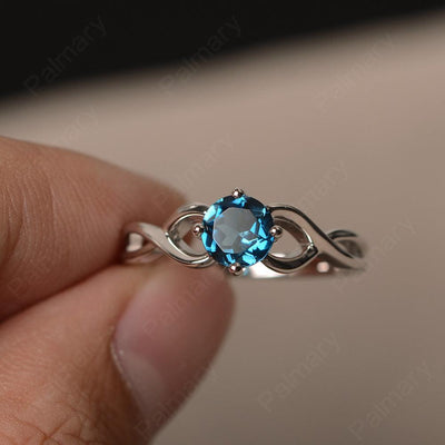 Round Cut London Blue Topaz Solitaire Ring Sterling Silver - Palmary