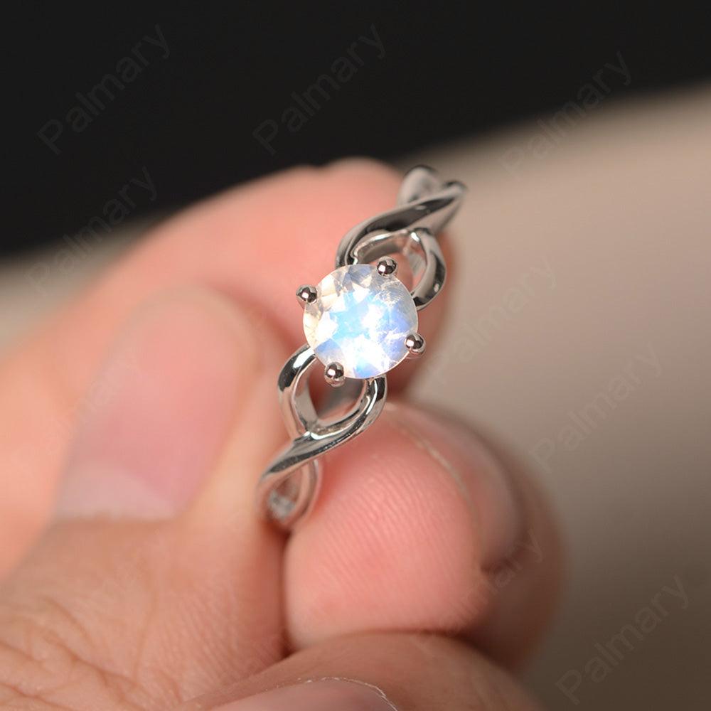 Round Cut Moonstone Solitaire Ring Sterling Silver - Palmary