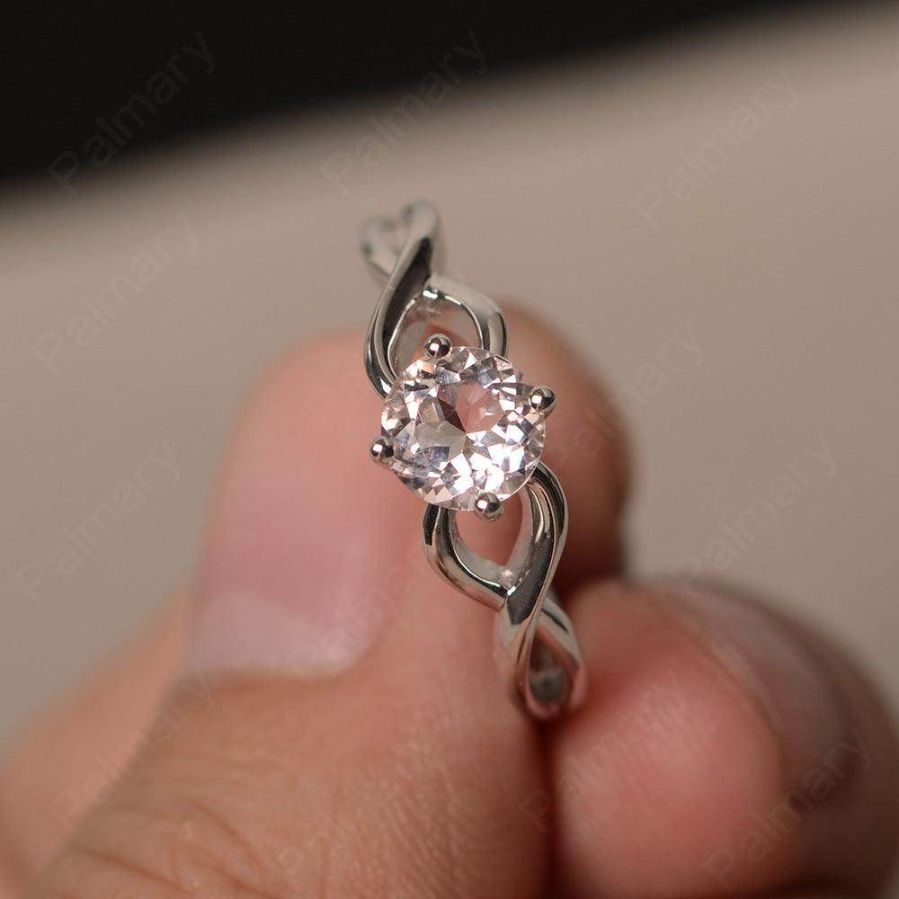 Round Cut Morganite Solitaire Ring Sterling Silver - Palmary